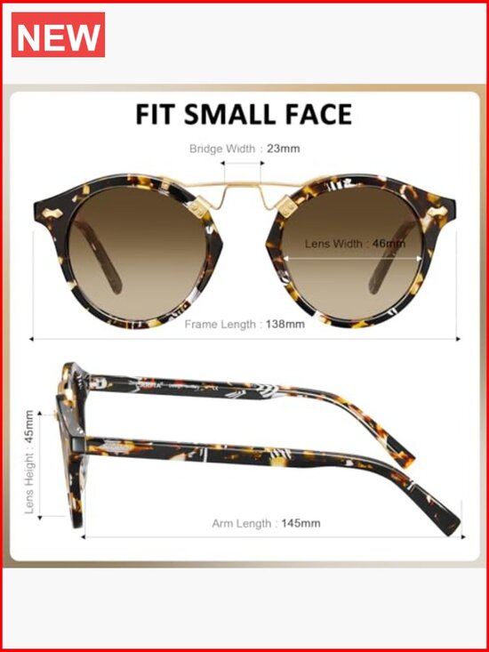 Retro Double Bridge Metal Brow Round Sunglasses for Women Small Face main image 5